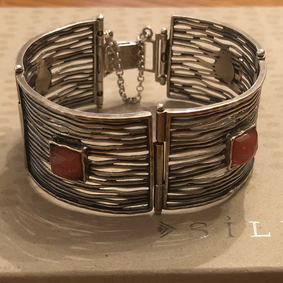 Vintage Silpada Sterling Silver Cherry Crystal Bracelet With Safety Chain B1189
